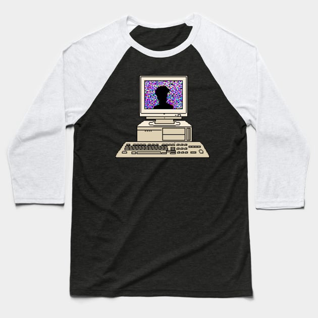 Vaporwave Computer Pixel Baseball T-Shirt by ssydneyart